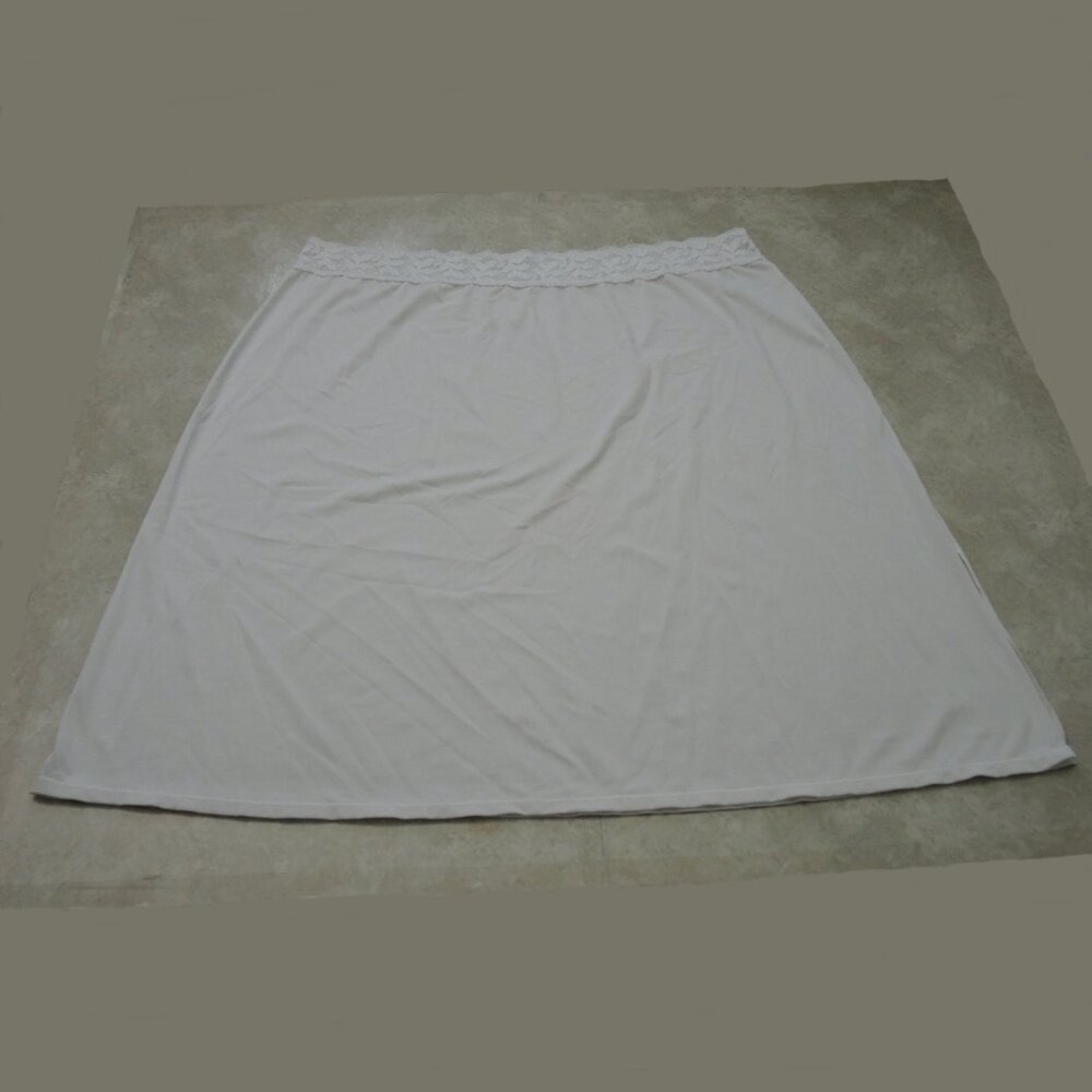Vassarette White Nylon Half Slip Elastic Lace Waist & Side Slit 24" Long Sz 2XL